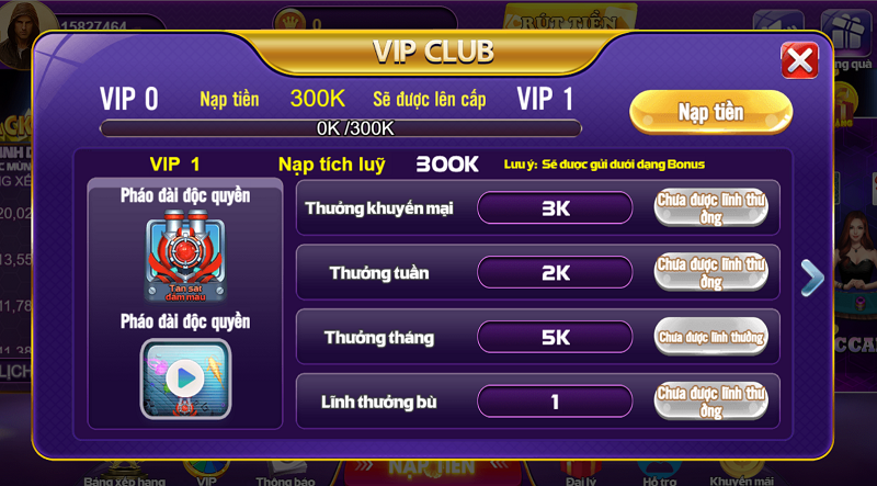 Nhiều cấp độ VIP tại chế độ vip 68 game bài